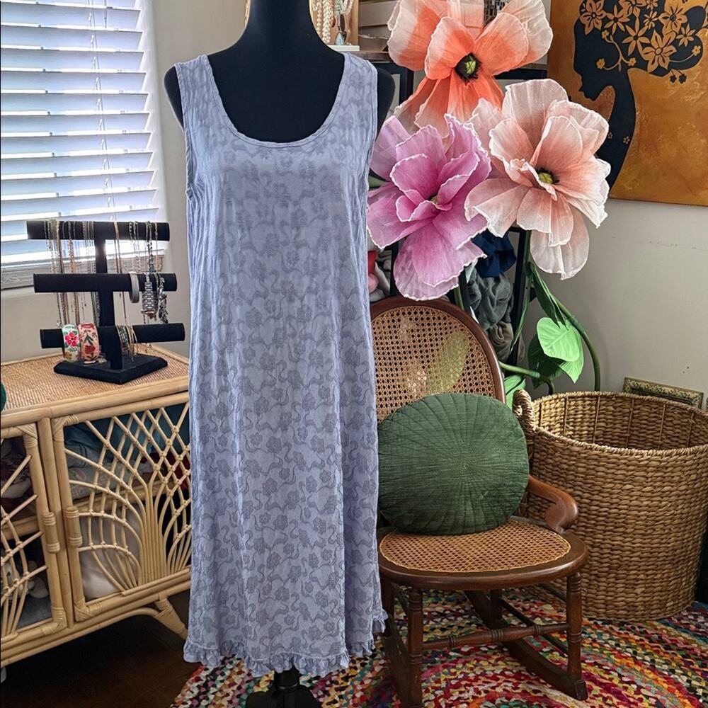 CP Shades Periwinkle Floral Embroidered Sleeveless Tank Boho Hippie Midi Dress